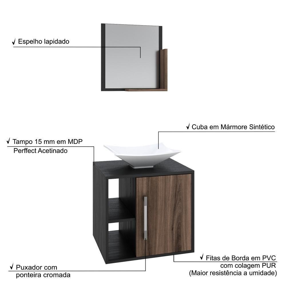 Conjunto Balcão C-cuba L38 E Espelheira Soft 500 Preto ônix C-carvalho Dark Preto ônix C-nogal - 4