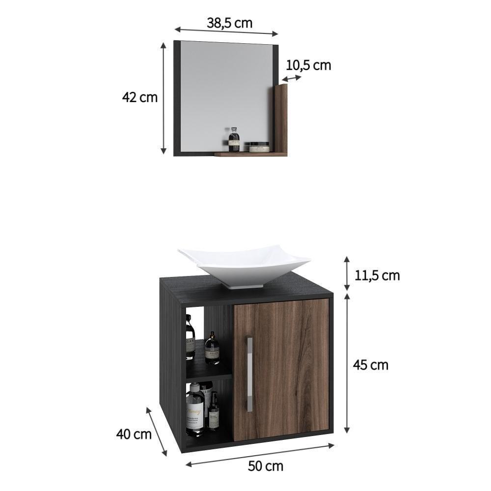 Conjunto Balcão C-cuba L38 E Espelheira Soft 500 Preto ônix C-carvalho Dark Preto ônix C-nogal - 5