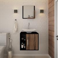 Conjunto Balcão C-cuba L38 E Espelheira Soft 500 Preto ônix C-carvalho Dark Preto ônix C-nogal - 1