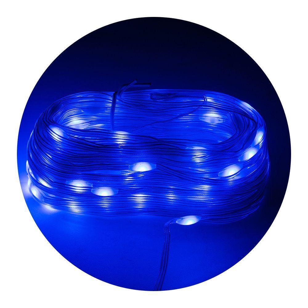 Led Pisca Linha Com 20 Metros Lâmpadas Tomada 8 Modos Natal Ano Novo Azul - 1