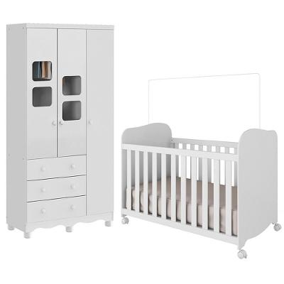 Jogo De Quarto Infantil Uli Guarda Roupa 3 Portas E Berço Branco Brilho - Móveis Peroba