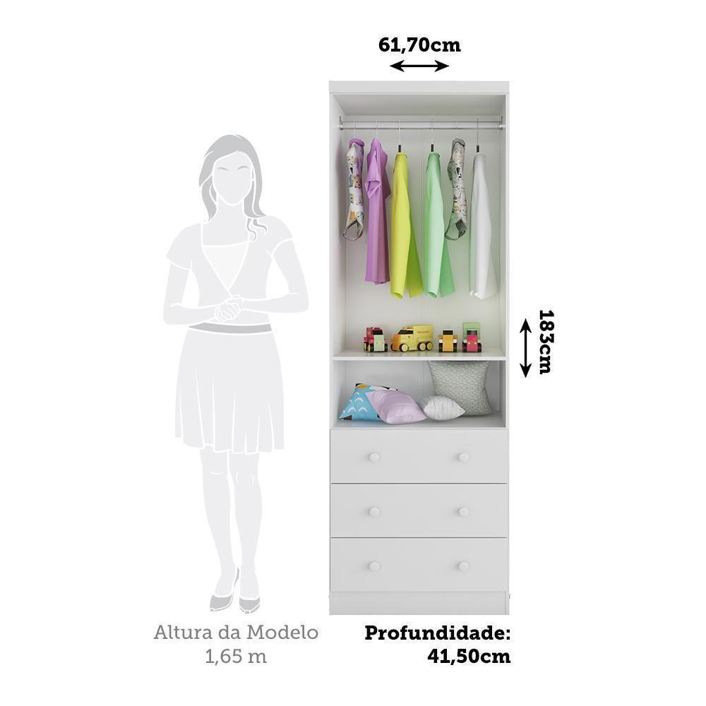 Jogo De Quarto Infantil Uli Guarda Roupa 2 Portas E Berço Branco Brilho - Móveis Peroba - 3