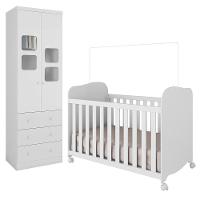 Jogo De Quarto Infantil Uli Guarda Roupa 2 Portas E Berço Branco Brilho - Móveis Peroba - 1