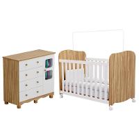 Jogo De Quarto Infantil Uli Cômoda E Berço Branco Brilho/amêndoa - Móveis Peroba - 1