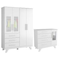 Jogo De Quarto Infantil Retrô Janelas Guarda Roupa E Cômoda Branco Brilho - Móveis Peroba - 1