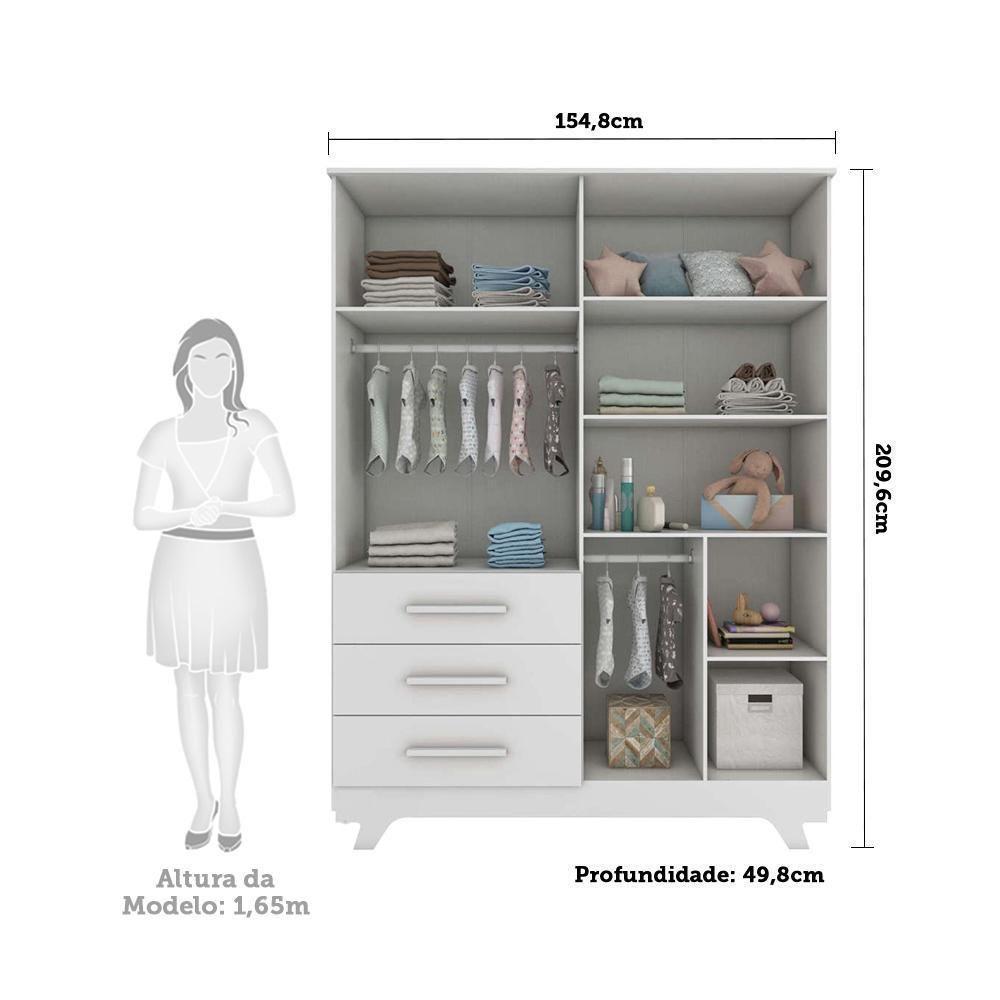 Jogo De Quarto Infantil Retrô Janelas Guarda Roupa E Berço Branco Brilho - Móveis Peroba - 3