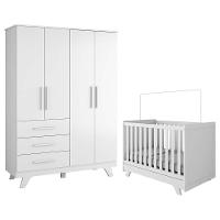 Jogo De Quarto Infantil Retrô Guarda Roupa E Berço Branco Brilho - Móveis Peroba - 1