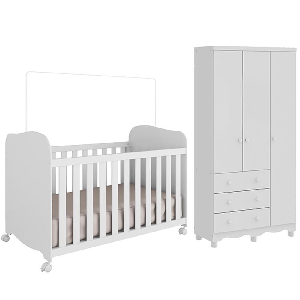 Jogo De Quarto Infantil Júnior Guarda Roupa 3 Portas E Berço Uli Branco Brilho - Móveis Peroba - 2