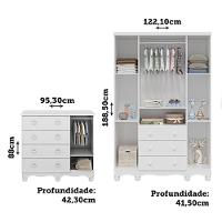 Jogo De Quarto Infantil Júnior Guarda Roupa 4 Portas E Cômoda 1 Porta Branco Brilho - Móveis Peroba - 6