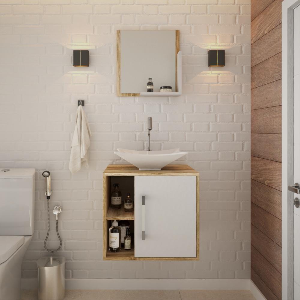 Conjunto Balcão C-cuba L38 E Espelheira Soft 500 Carvalho Carvalho C-branco Chess - 1