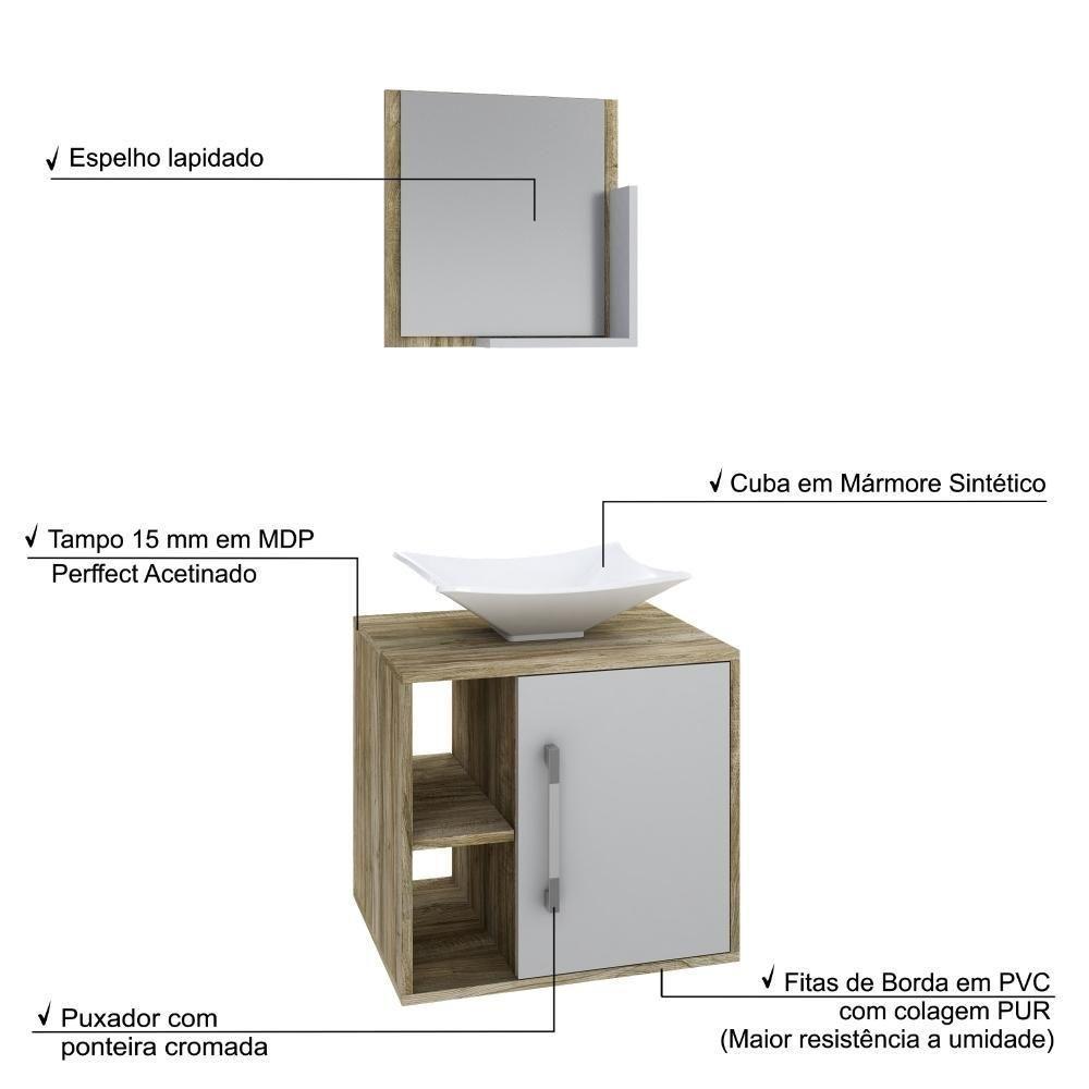 Conjunto Balcão C-cuba L38 E Espelheira Soft 500 Carvalho Carvalho C-branco Chess - 4