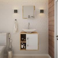 Conjunto Balcão C-cuba L38 E Espelheira Soft 500 Carvalho Carvalho C-branco Chess - 1