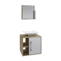 Conjunto Balcão C-cuba L38 E Espelheira Soft 500 Carvalho Carvalho C-branco Chess - 2