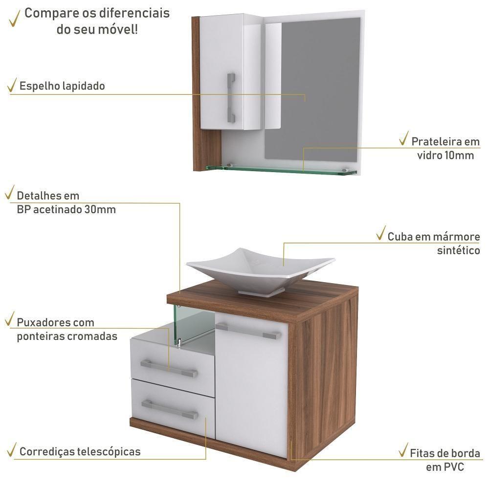 Conjunto Balcão C-cuba L38 E Espelheira Legno 650 Branco Chess C-carvalho Dark Branco Chess C-nogal - 4