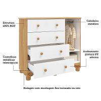 Jogo De Quarto Infantil Uli Guarda Roupa 4 Portas E Cômoda Branco Brilho/amêndoa - Móveis Peroba