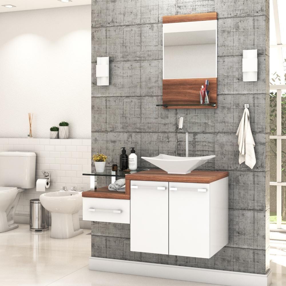 Conjunto Balcão C-cuba L38 E Espelheira Legno 831 Branco Chess C-carvalho Dark Branco Chess C-nogal - 1