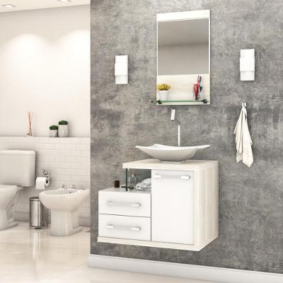 Conjunto Balcão C-cuba L38 E Espelheira Legno 651 Branco Chess C-preto ônix Branco Chess C-snow