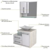 Conjunto Balcão C-cuba L38 E Espelheira Legno 650 Branco Chess C-preto ônix Branco Chess C-snow