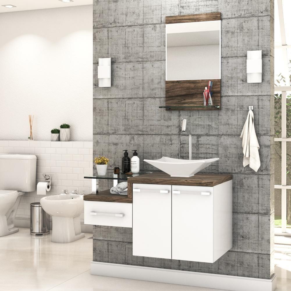 Conjunto Balcão C-cuba L38 E Espelheira Legno 831 Branco Chess C-carvalho Branco Chess C-carvalho Dark - 1