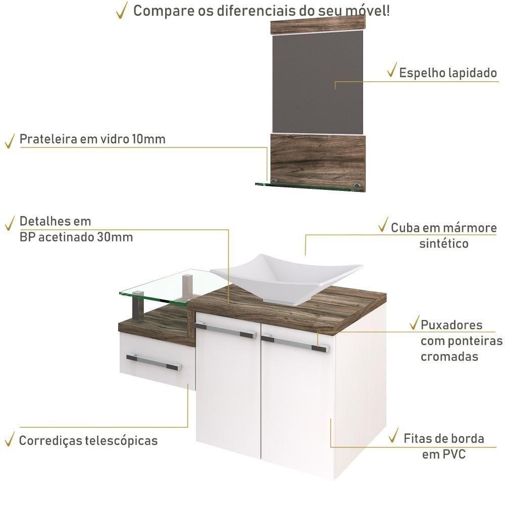 Conjunto Balcão C-cuba L38 E Espelheira Legno 831 Branco Chess C-carvalho Branco Chess C-carvalho Dark - 5