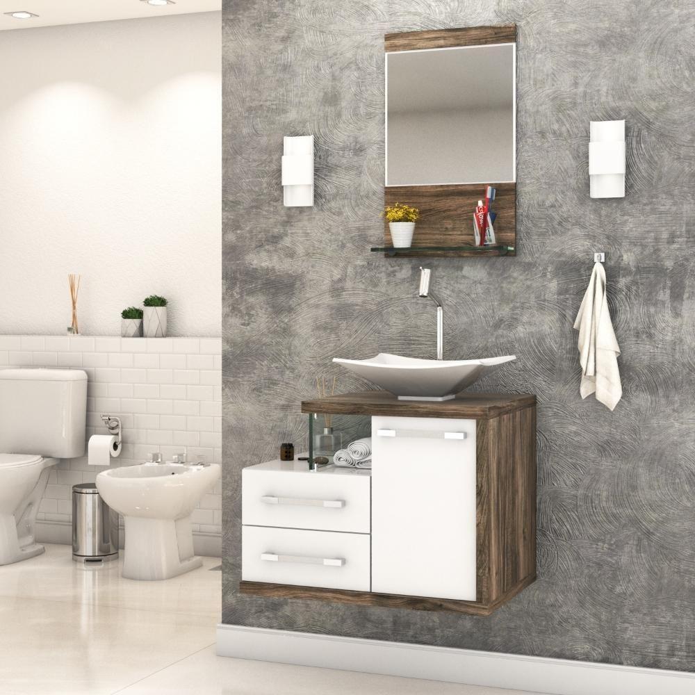 Conjunto Balcão C-cuba L38 E Espelheira Legno 651 Branco Chess C-carvalho Branco Chess C-carvalho Dark - 1