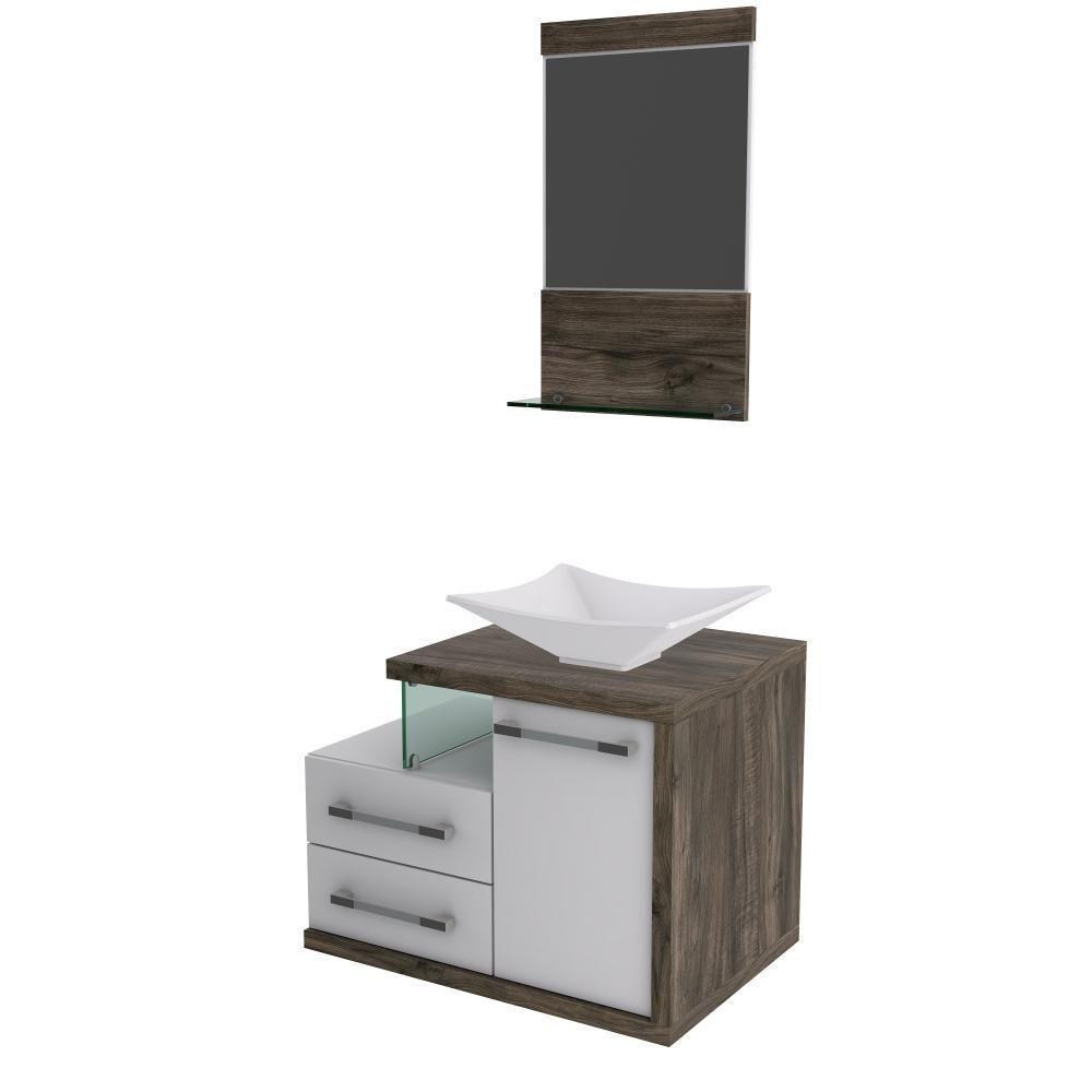 Conjunto Balcão C-cuba L38 E Espelheira Legno 651 Branco Chess C-carvalho Branco Chess C-carvalho Dark - 2