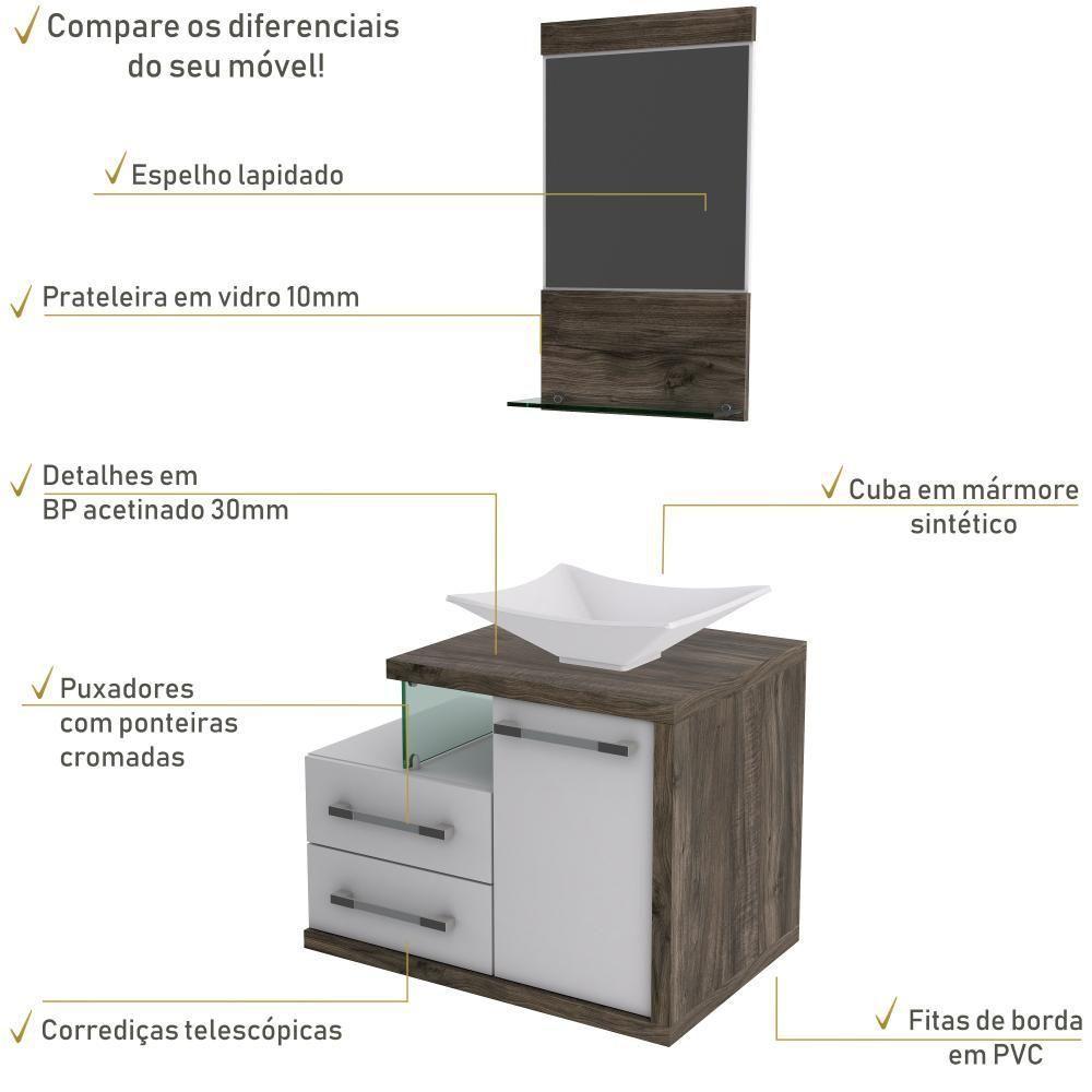 Conjunto Balcão C-cuba L38 E Espelheira Legno 651 Branco Chess C-carvalho Branco Chess C-carvalho Dark - 5