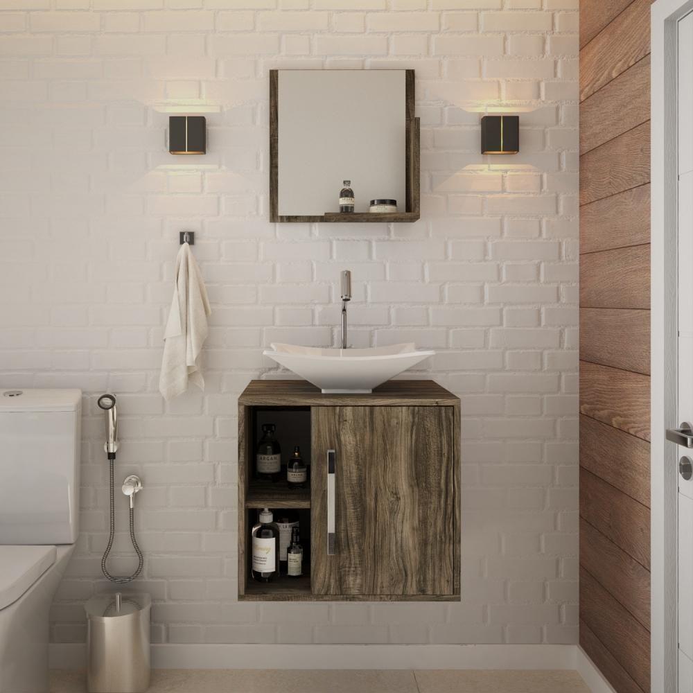 Conjunto Balcão C-cuba L38 E Espelheira Soft 500 Carvalho C-preto ônix Carvalho Dark - 1