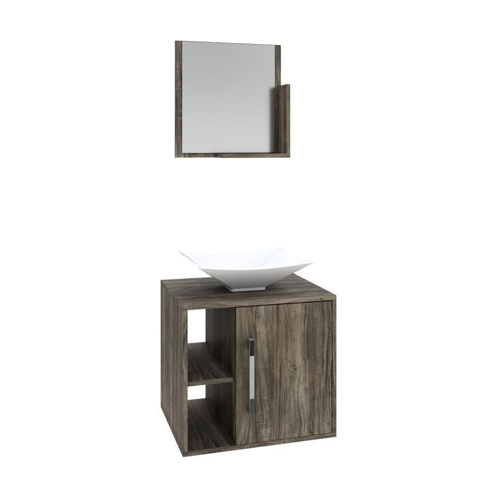 Conjunto Balcão C-cuba L38 E Espelheira Soft 500 Carvalho C-preto ônix Carvalho Dark - 2