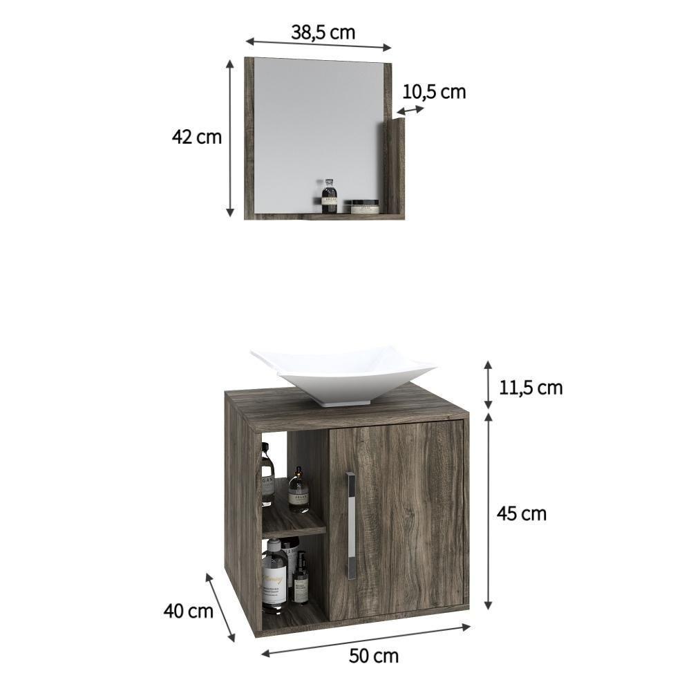 Conjunto Balcão C-cuba L38 E Espelheira Soft 500 Carvalho C-preto ônix Carvalho Dark - 5