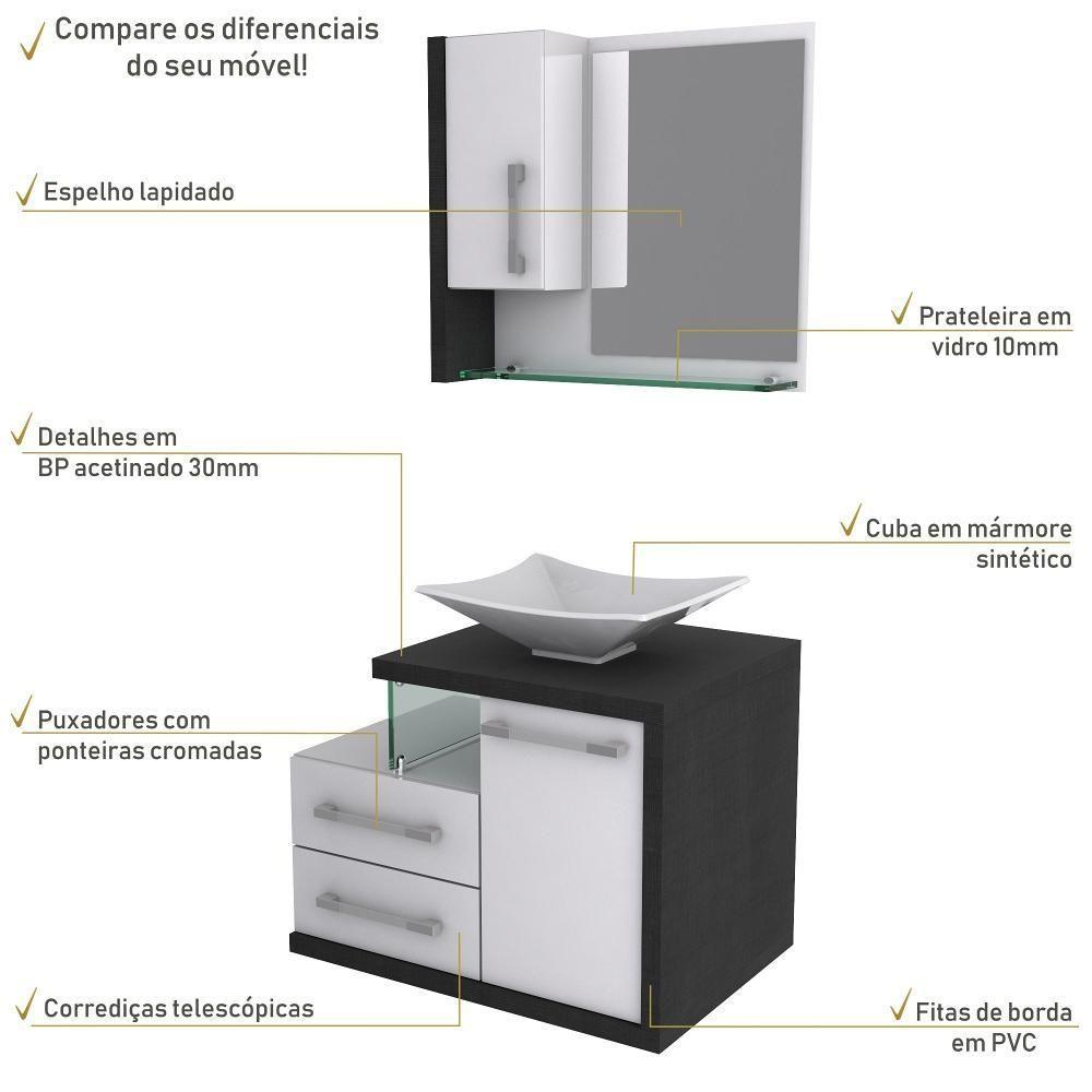 Conjunto Balcão C-cuba L38 E Espelheira Legno 650 Branco Chess C-nogal Branco Chess C-preto ônix - 4
