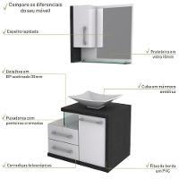 Conjunto Balcão C-cuba L38 E Espelheira Legno 650 Branco Chess C-nogal Branco Chess C-preto ônix