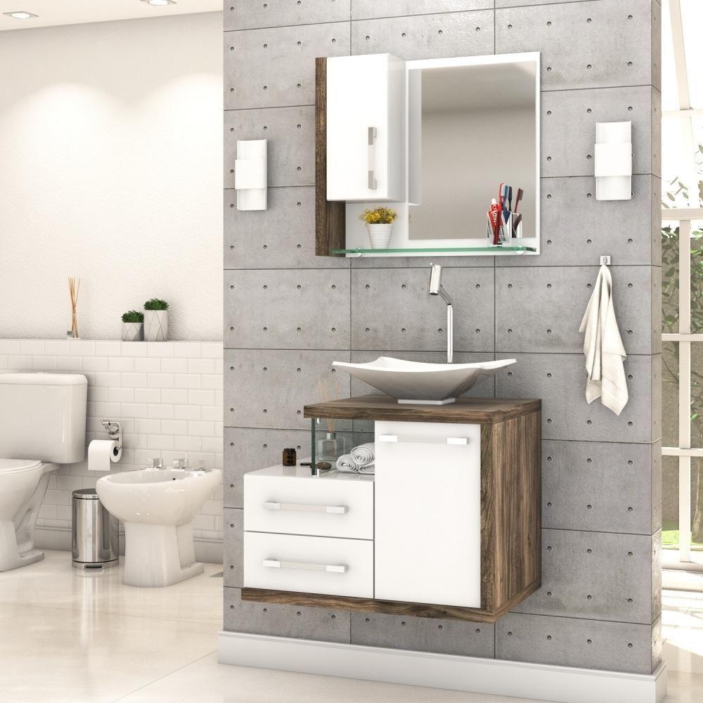 Conjunto Balcão C-cuba L38 E Espelheira Legno 650 Branco Chess C-carvalho Branco Chess C-carvalho Dark - 1