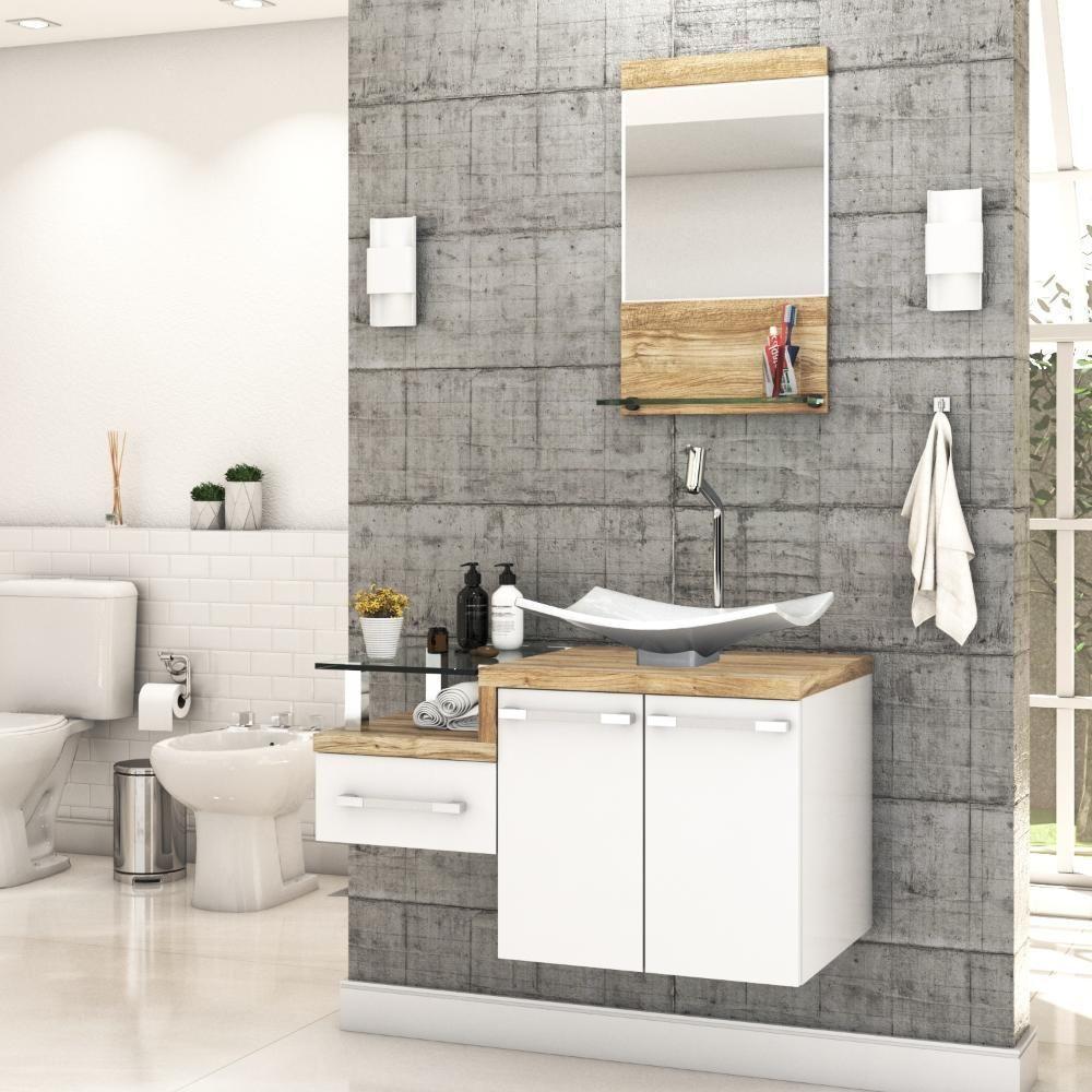 Conjunto Balcão C-cuba F44 E Espelheira Legno 831 Branco Chess C-branco Chess Branco Chess C-carvalho - 1