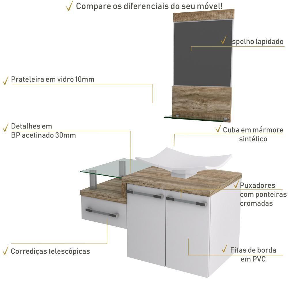 Conjunto Balcão C-cuba F44 E Espelheira Legno 831 Branco Chess C-branco Chess Branco Chess C-carvalho - 5