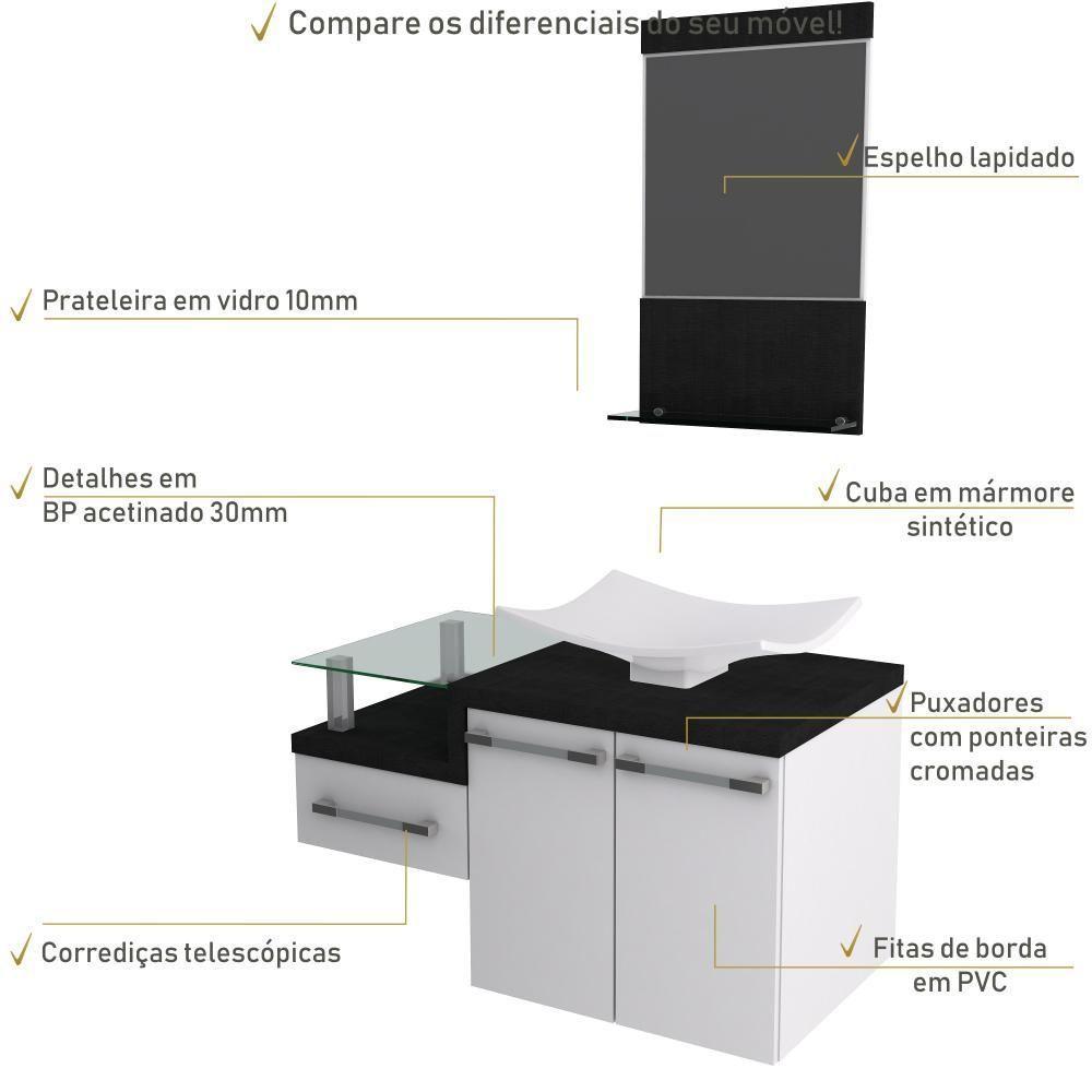 Conjunto Balcão C-cuba F44 E Espelheira Legno 831 Branco Chess C-nogal Branco Chess C-preto ônix - 5