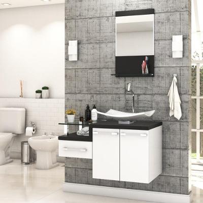 Conjunto Balcão C-cuba F44 E Espelheira Legno 831 Branco Chess C-nogal Branco Chess C-preto ônix