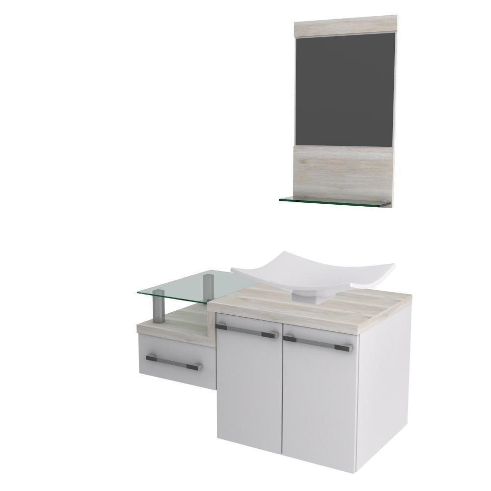 Conjunto Balcão C-cuba F44 E Espelheira Legno 831 Branco Chess C-preto ônix Branco Chess C-snow - 2