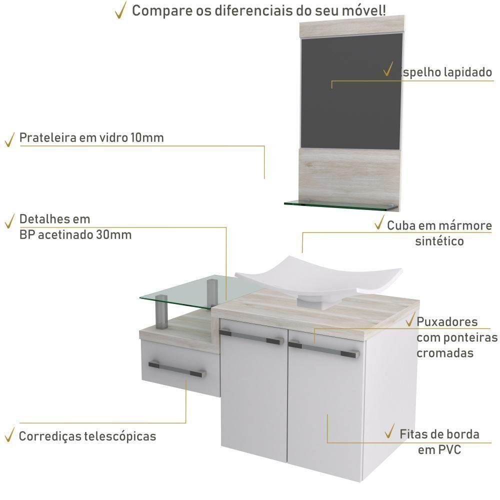 Conjunto Balcão C-cuba F44 E Espelheira Legno 831 Branco Chess C-preto ônix Branco Chess C-snow - 5