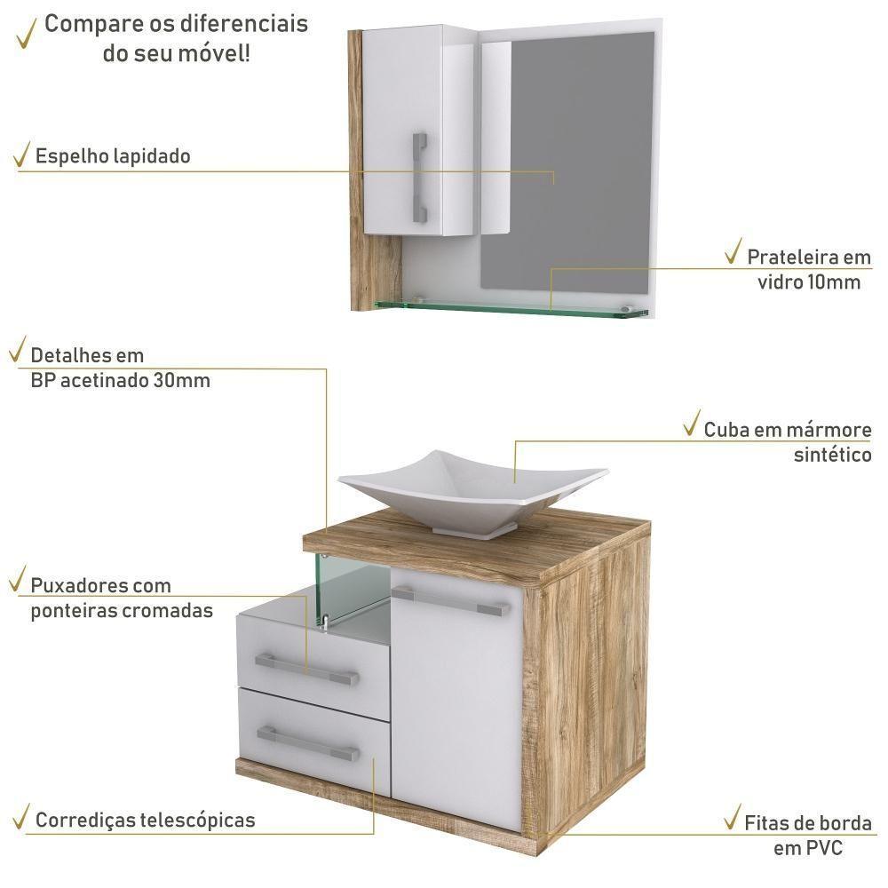 Conjunto Balcão C-cuba L38 E Espelheira Legno 650 Branco Chess C-branco Chess Branco Chess C-carvalho - 4