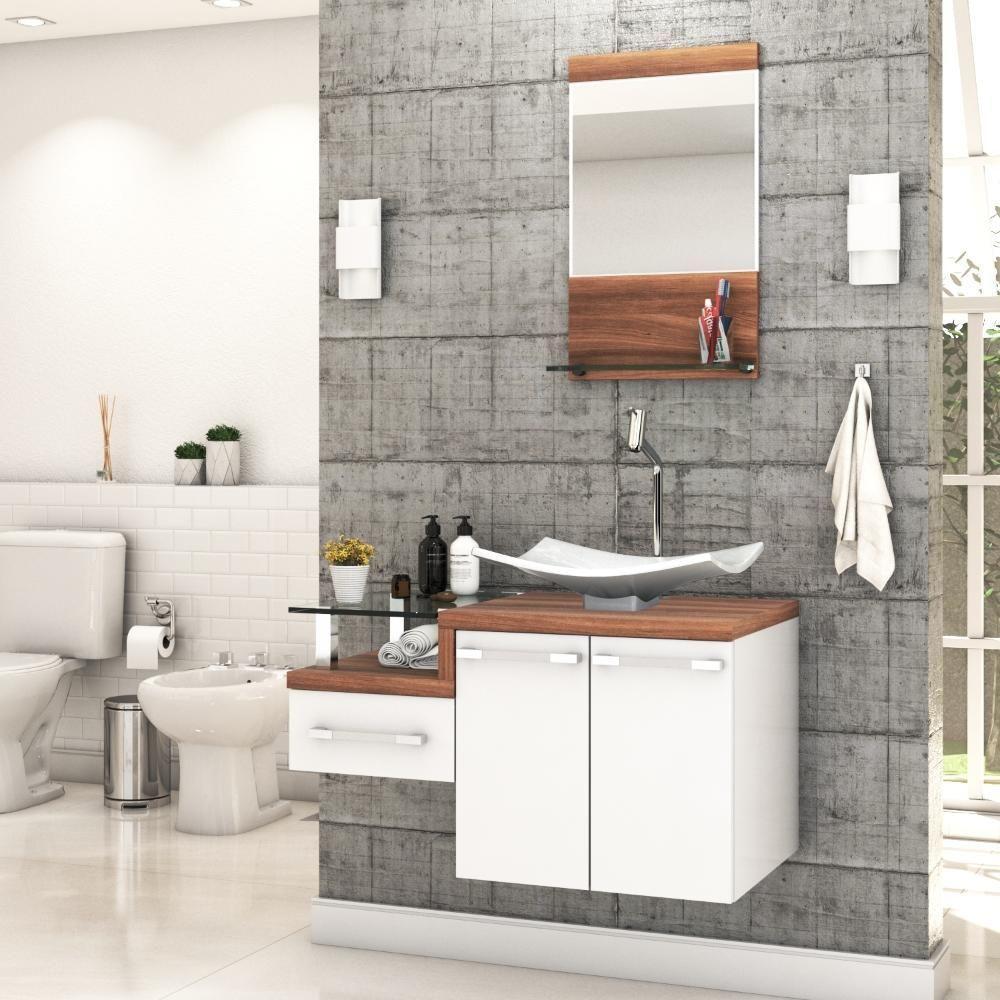 Conjunto Balcão C-cuba F44 E Espelheira Legno 831 Branco Chess C-carvalho Dark Branco Chess C-nogal - 1