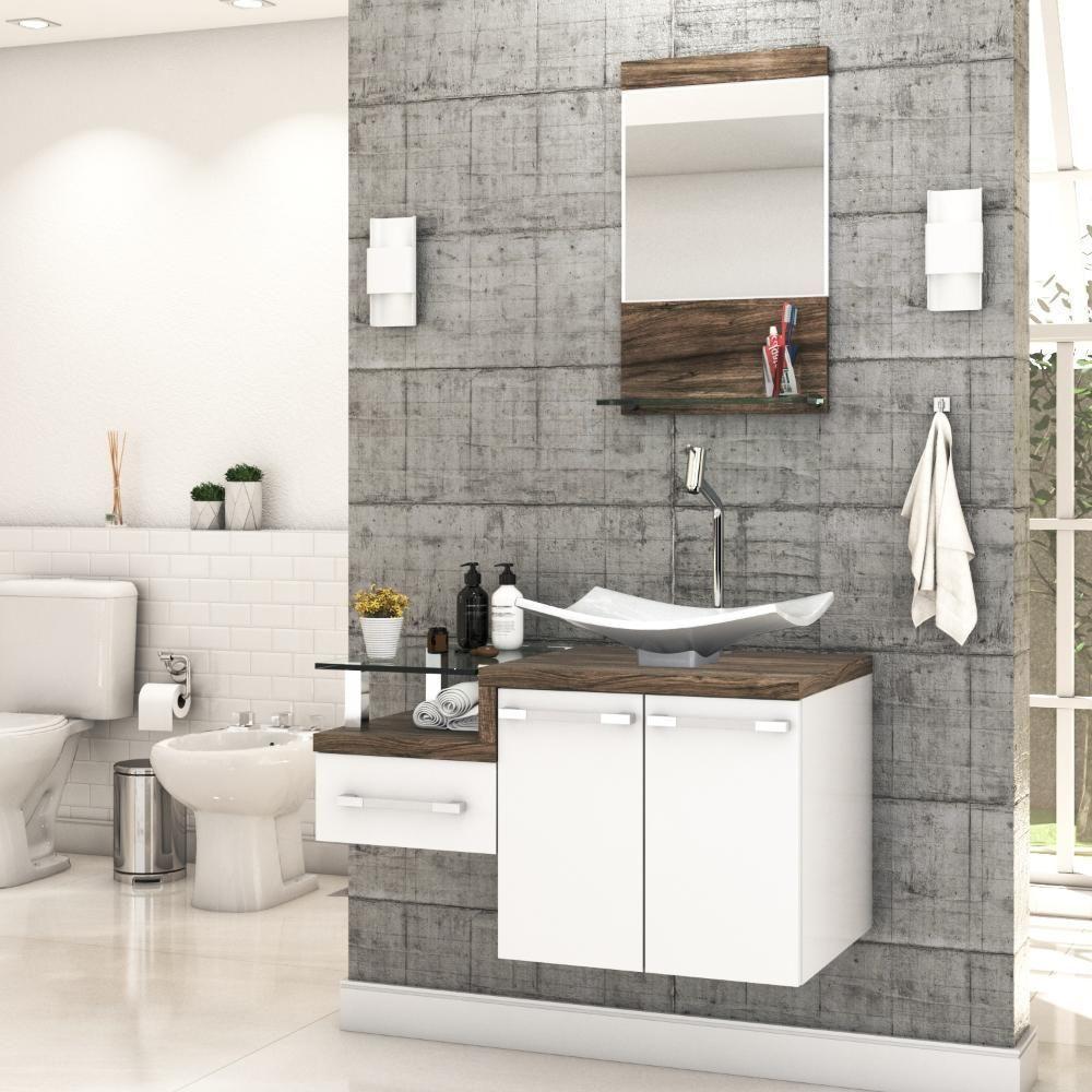 Conjunto Balcão C-cuba F44 E Espelheira Legno 831 Branco Chess C-carvalho Branco Chess C-carvalho Dark - 1