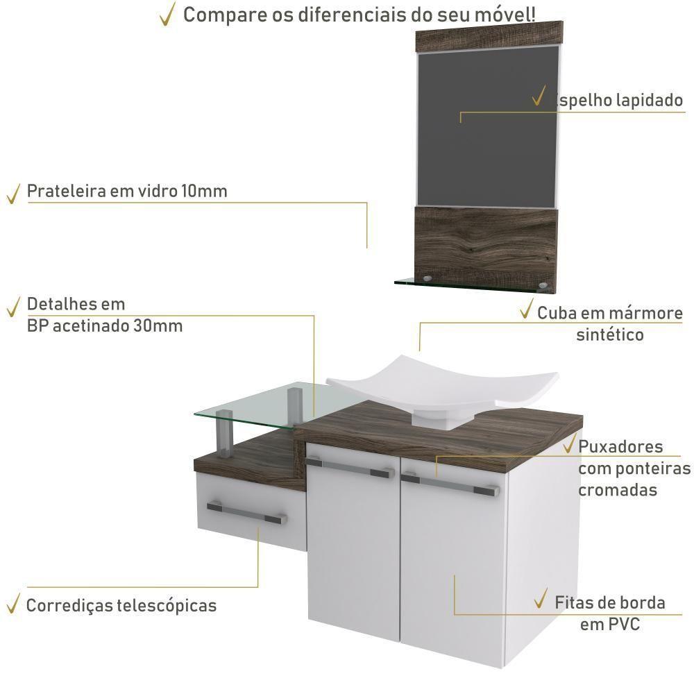 Conjunto Balcão C-cuba F44 E Espelheira Legno 831 Branco Chess C-carvalho Branco Chess C-carvalho Dark - 5
