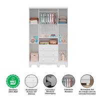 Jogo De Quarto Infantil Uli Guarda Roupa 4 Portas E Berço Branco Brilho - Móveis Peroba - 2