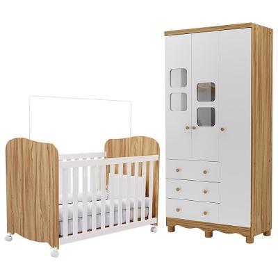 Jogo De Quarto Infantil Uli Guarda Roupa 3 Portas E Berço Branco Brilho/amêndoa - Móveis Peroba