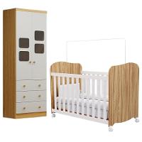 Jogo De Quarto Infantil Uli Guarda Roupa 2 Portas E Berço Branco Brilho/amêndoa - Móveis Peroba - 1
