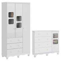 Jogo De Quarto Infantil Uli Guarda Roupa 3 Portas E Cômoda Branco Brilho - Móveis Peroba - 1