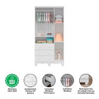 Jogo De Quarto Infantil Uli Guarda Roupa 3 Portas E Cômoda Branco Brilho - Móveis Peroba - 2