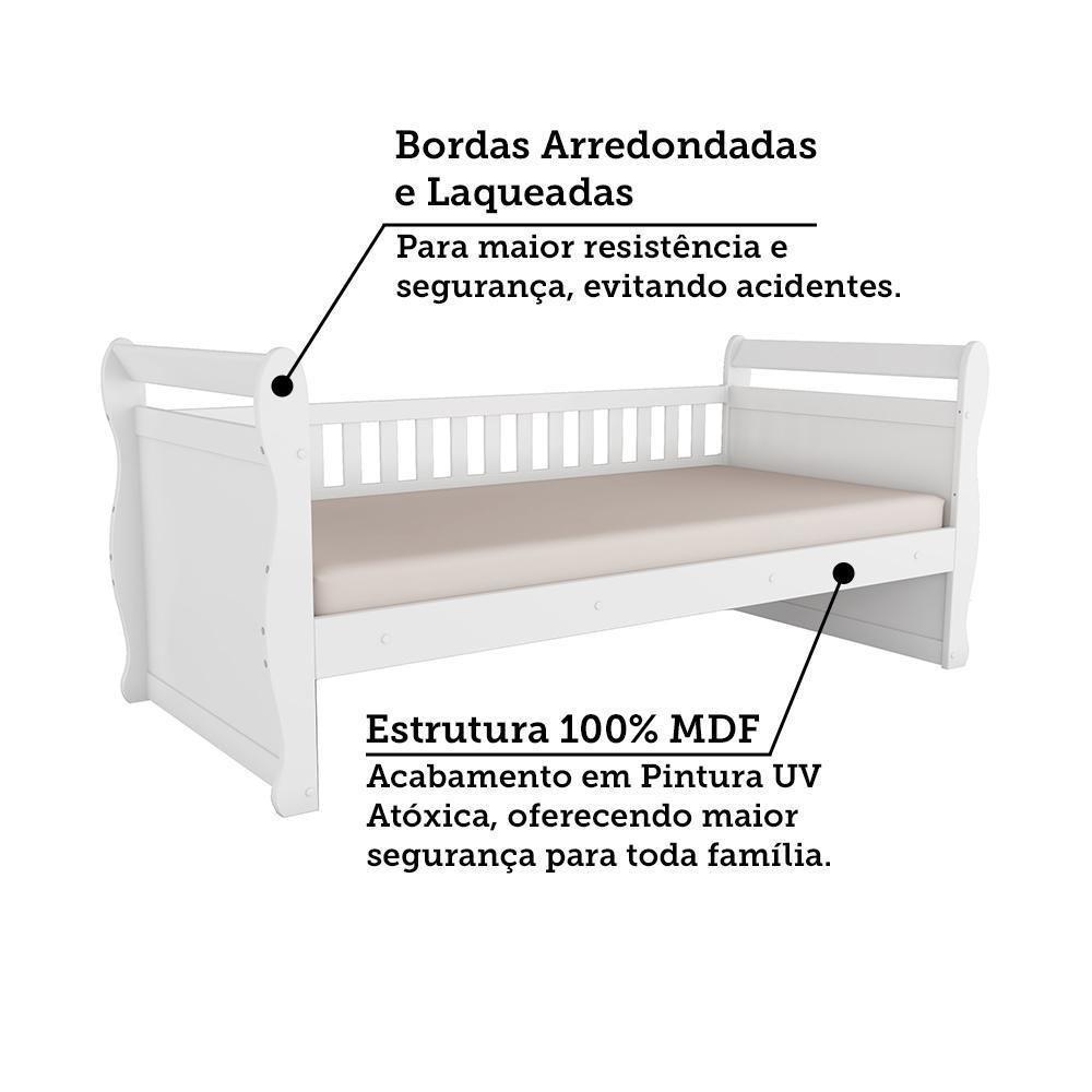 Cama Infantil Solteiro Maria Branco Brilho Com Colchão Light D33 - Móveis Peroba - 2