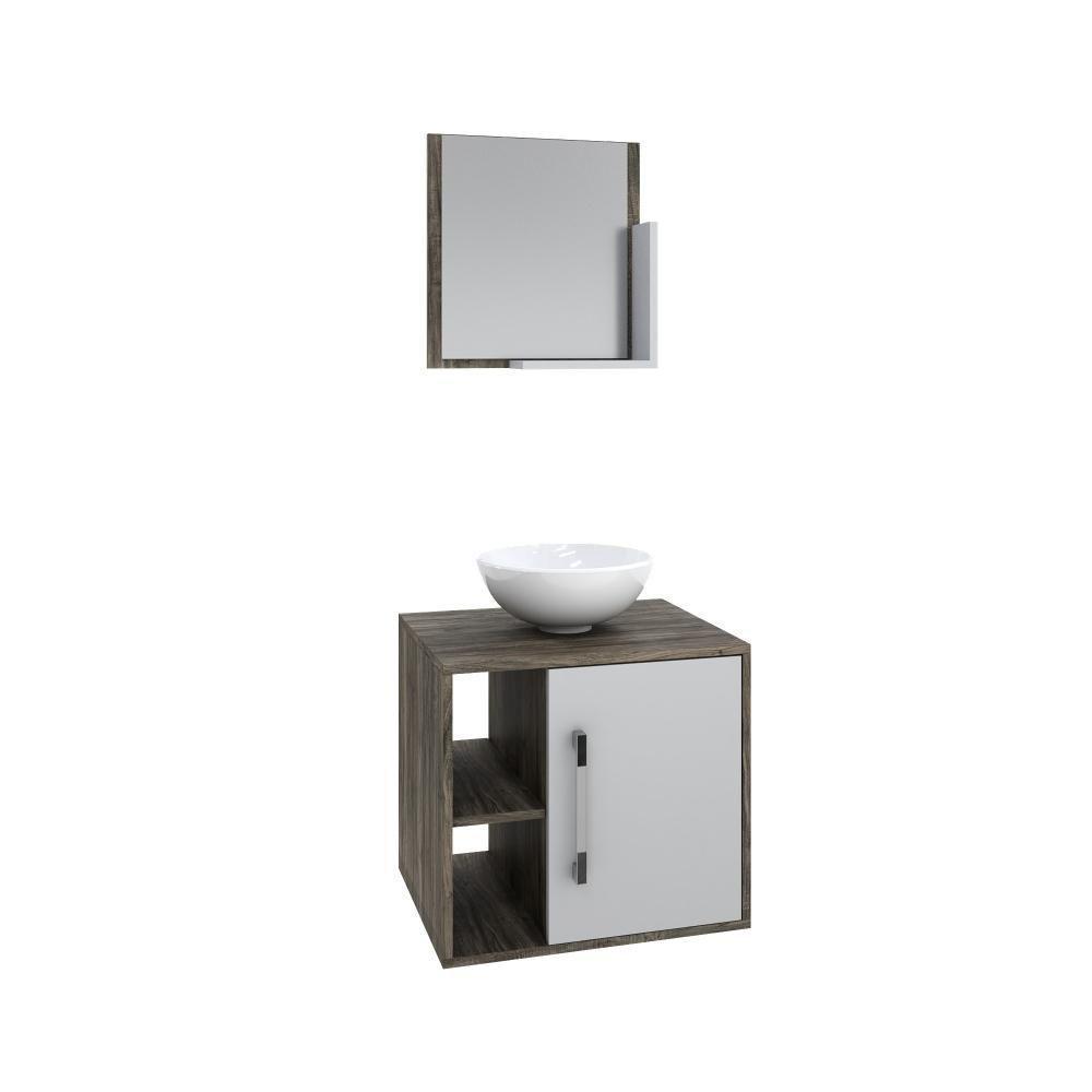 Conjunto Balcão C-cuba R30 E Espelheira Soft 500 Carvalho Dark Carvalho Dark C-branco Chess - 2